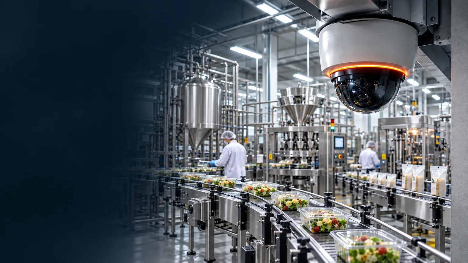 CCTV camera overlooking a food-processing and packaging factory